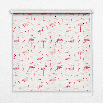 Blackout roller blind with flamingo and feather pattern
