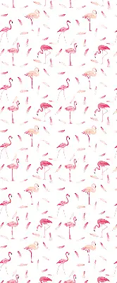Blackout roller blind with flamingo and feather pattern