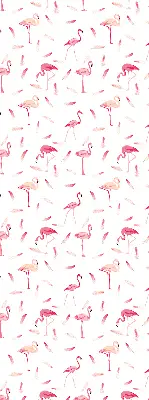 Blackout roller blind with flamingo and feather pattern