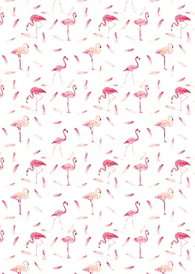 Blackout roller blind with flamingo and feather pattern