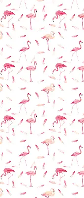 Blackout roller blind with flamingo and feather pattern