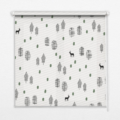 Blackout roller blind for window Drawn trees and deer
