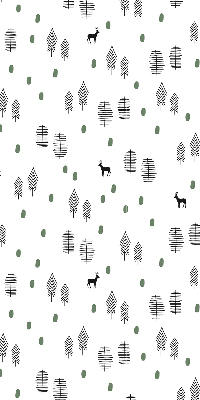 Blackout roller blind for window with drawn trees and deer print