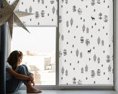 Blackout roller blind for window Drawn trees and deer