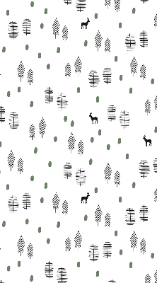 Blackout roller blind for window with drawn trees and deer print