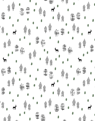 Blackout roller blind for window with drawn trees and deer print