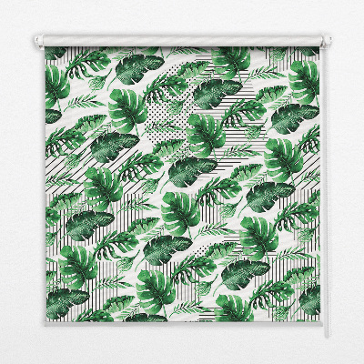 Fabric roller blind for window with tropical leaves print