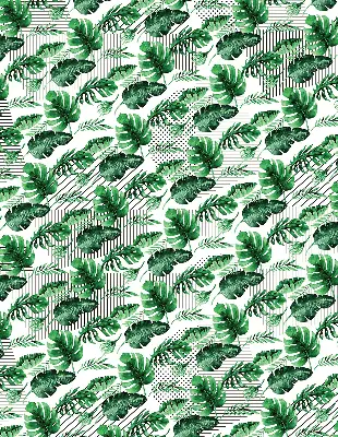 Fabric roller blind for window with tropical leaves print