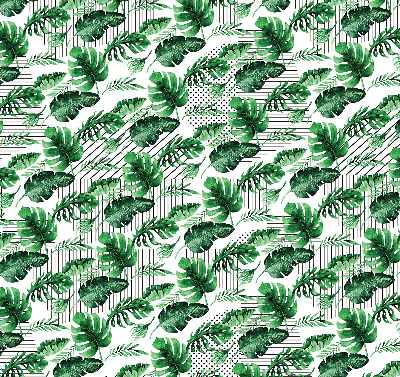 Fabric roller blind for window with tropical leaves print