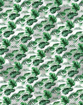 Fabric roller blind for window with tropical leaves print