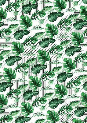Fabric roller blind for window with tropical leaves print