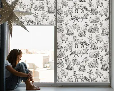 Fabric roller blind for window gray foxes pattern