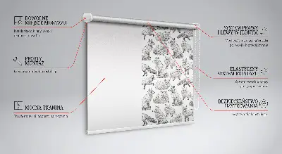 Fabric roller blind for window gray foxes pattern