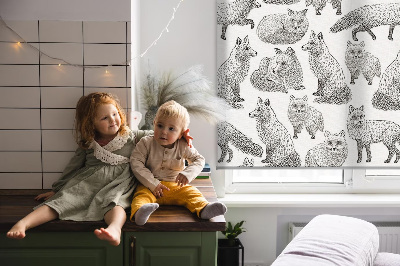 Fabric roller blind for window Gray foxes