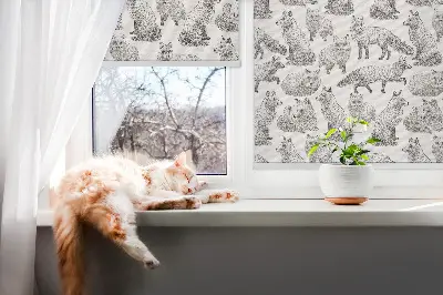 Fabric roller blind for window gray foxes pattern