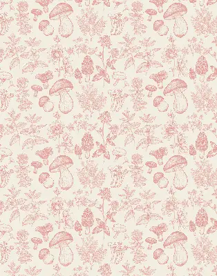 Blackout roller blind with drawn mushrooms pattern