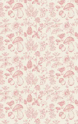 Blackout roller blind with drawn mushrooms pattern