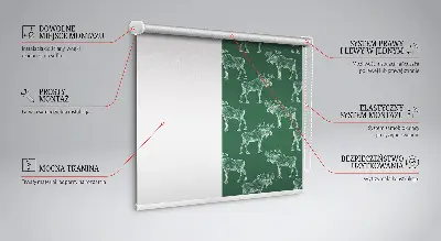 Fabric roller blind for window green moose print