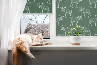 Fabric roller blind for window green moose print