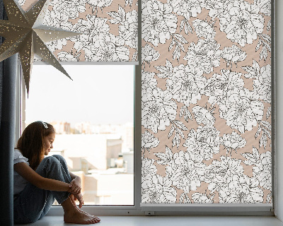 Blackout roller blind with drawn flowers pattern