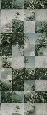 Fabric roller blind for window with tiled palm trees print