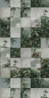 Fabric roller blind for window with tiled palm trees print