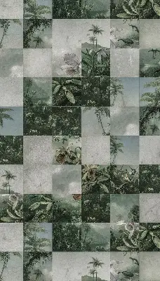Fabric roller blind for window with tiled palm trees print
