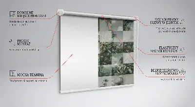 Fabric roller blind for window with tiled palm trees print