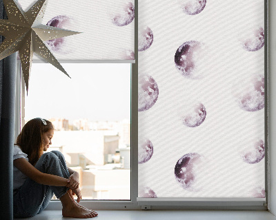 Blackout roller blind for window Gray planets