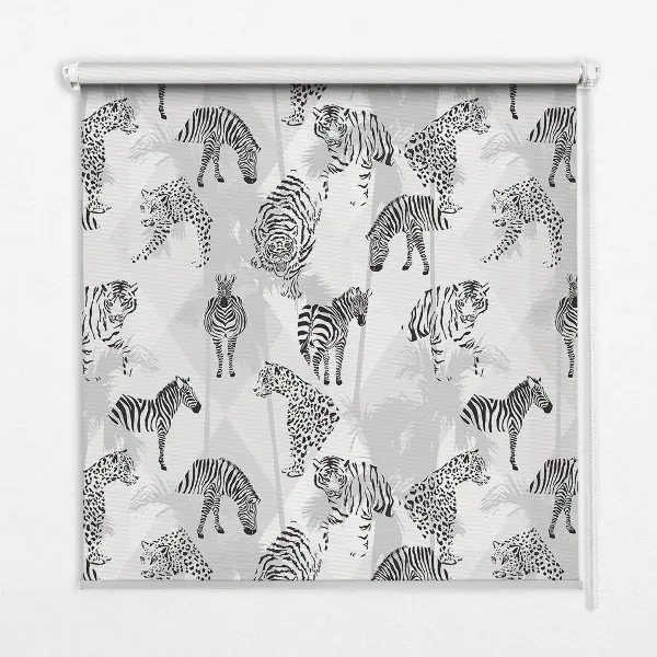 Blackout roller blind gray animals print