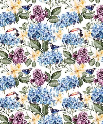 Blackout roller blind for window with toucans and flowers pattern
