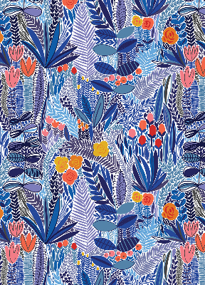 Fabric roller blind for window colorful plants pattern