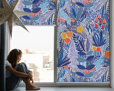Fabric roller blind for window colorful plants pattern