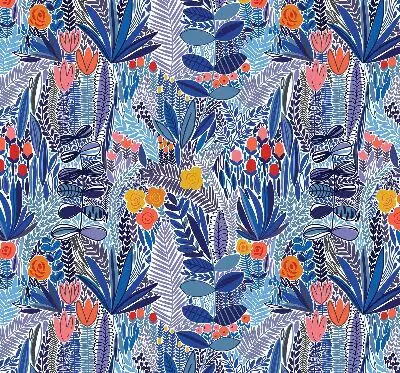 Fabric roller blind for window colorful plants pattern