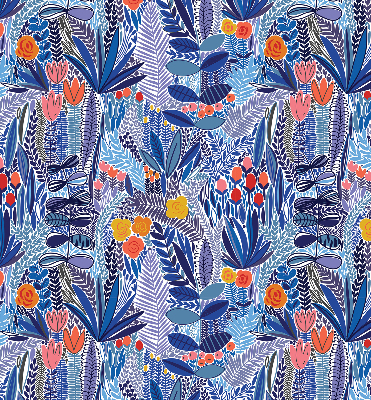 Fabric roller blind for window colorful plants pattern