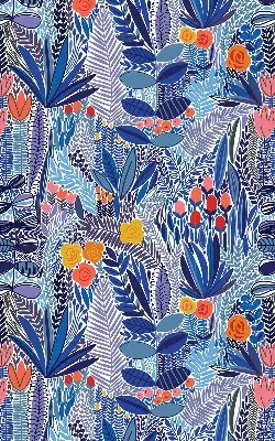 Fabric roller blind for window colorful plants pattern