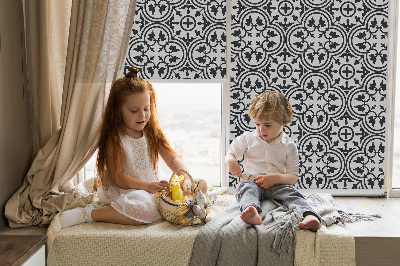 Blackout roller blind with Portuguese tile pattern