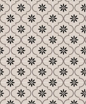 Blackout roller blind with a Moroccan flower-shaped tile pattern