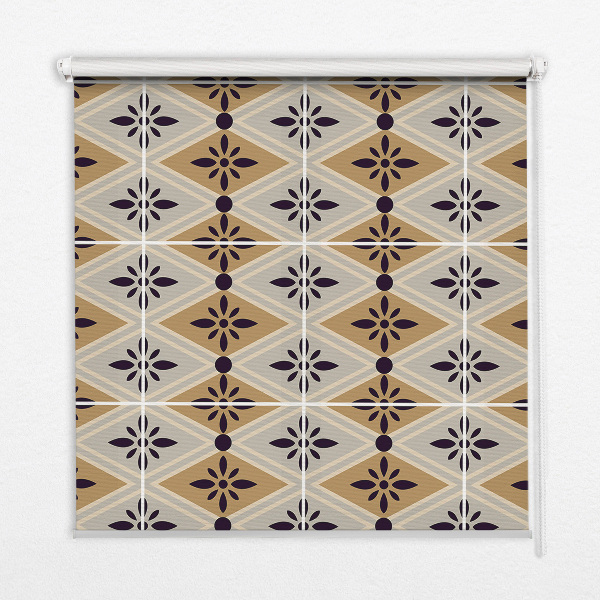 Fabric roller blind for window flower in a rhombus print