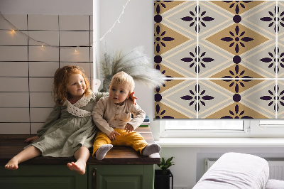 Fabric roller blind for window flower in a rhombus print