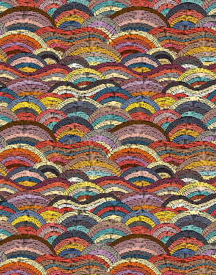 Fabric roller blind for window with waves and semicircles pattern