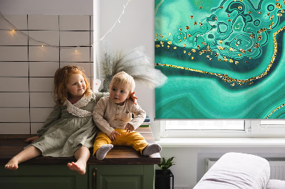 Fabric roller blind for window Green marble