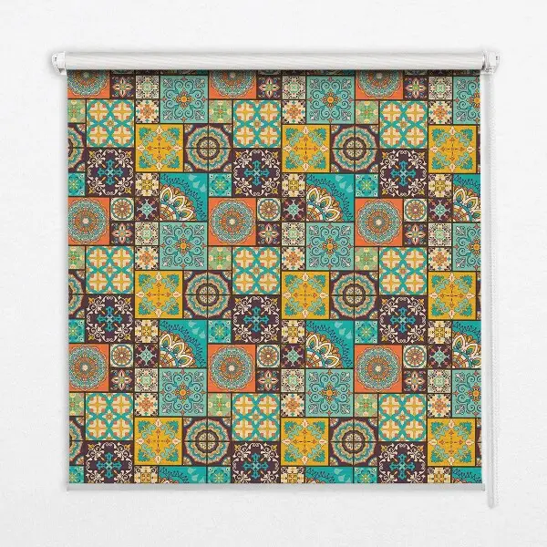Blackout roller blind with colorful mandala pattern