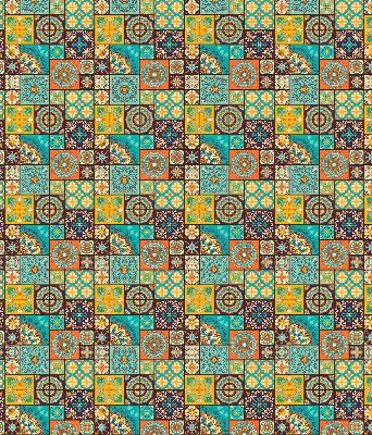 Blackout roller blind with colorful mandala pattern