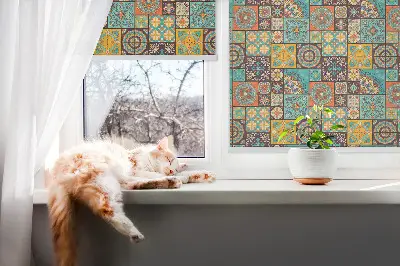 Blackout roller blind with colorful mandala pattern