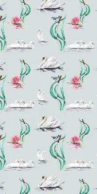 Blackout roller blind with swans and ducks pattern