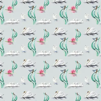 Blackout roller blind with swans and ducks pattern