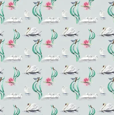 Blackout roller blind with swans and ducks pattern