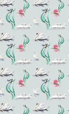 Blackout roller blind with swans and ducks pattern