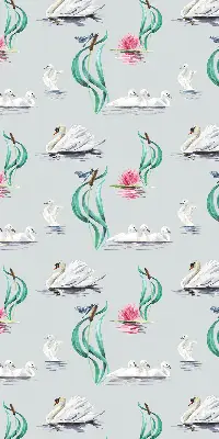 Blackout roller blind with swans and ducks pattern